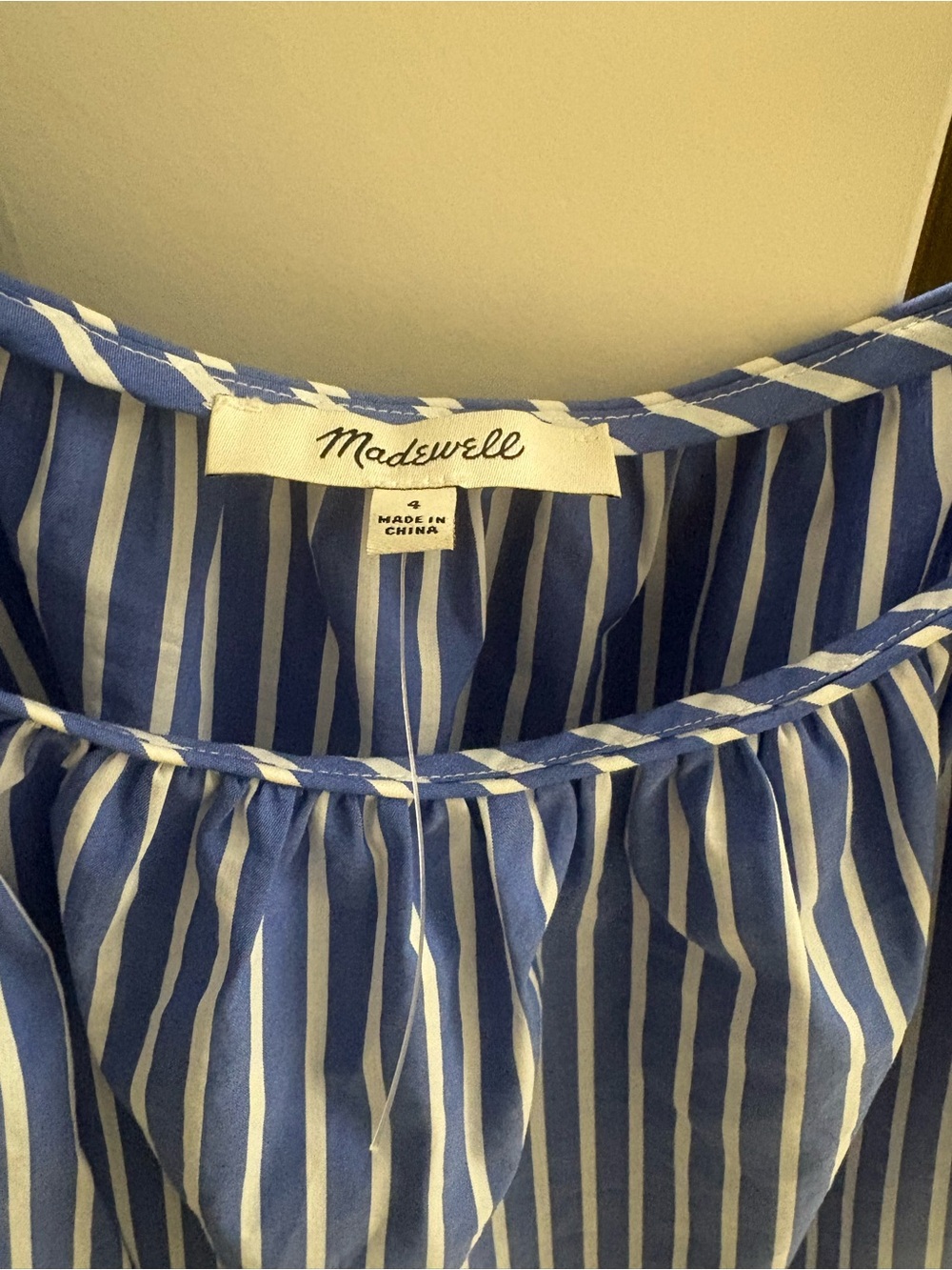 Madewell Blue Striped Puff-Sleeve Square Neck Top NWOT - Picture 3 of 3